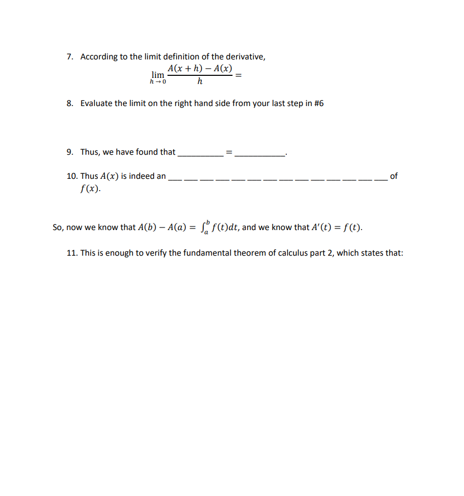 Solved Fundamental Theorem Of Calculus Part 2 Worksheet Chegg