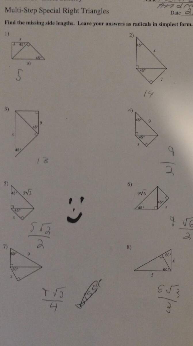 Solved Multi Step Special Right Triangles Date A Find The Chegg