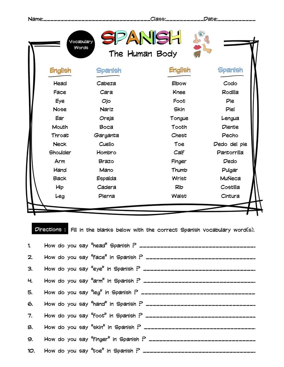 Spanish Beach Words Vocabulary Word List Worksheet Answer Key Made By Teachers