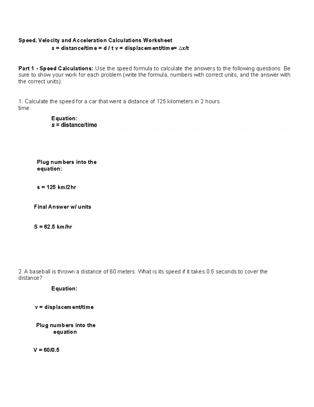 Speed Velocity Acceleration Calculations Worksheet Physics Studocu Speed Velocity Acceleration Calculations Worksheet Physics Studocu