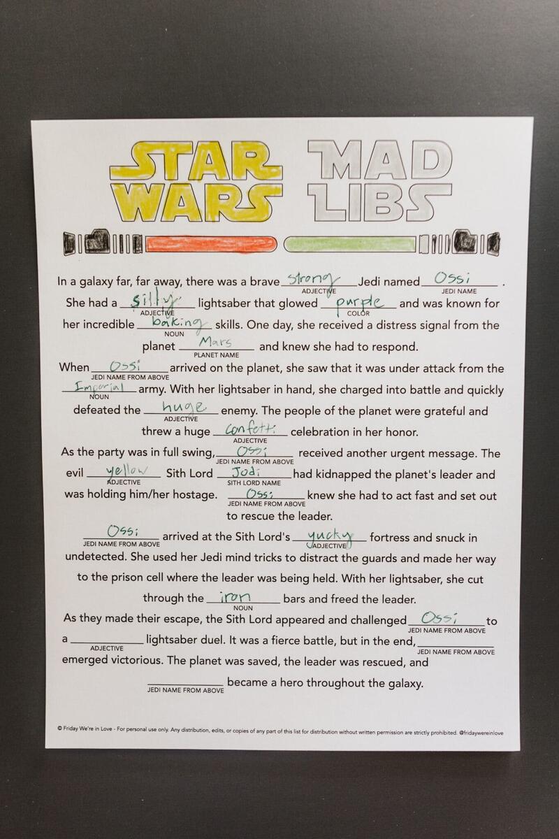 Star Wars Mad Libs Printable Friday We re In Love