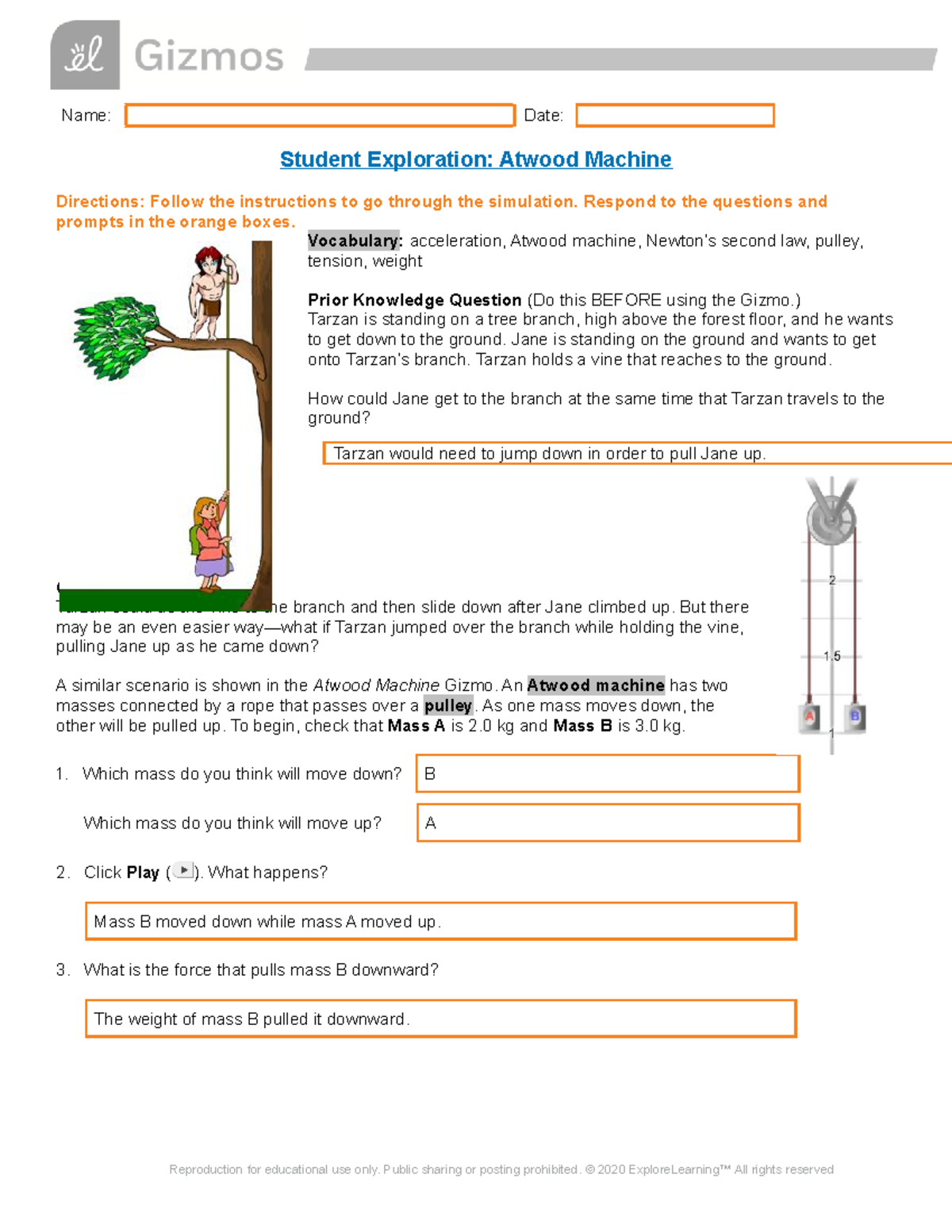 Atwood Machine SE Online Physics Lab Activity Notes Studocu