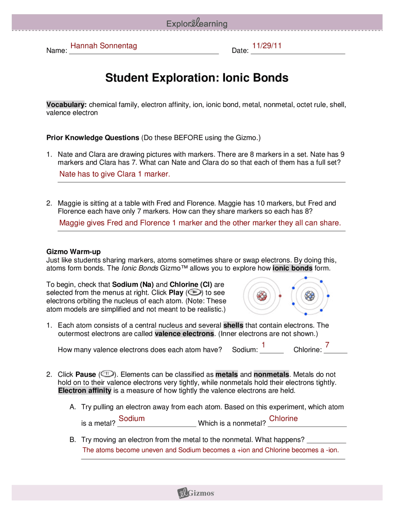 Student Exploration Ionic Bonds Study Notes Chemistry Docsity