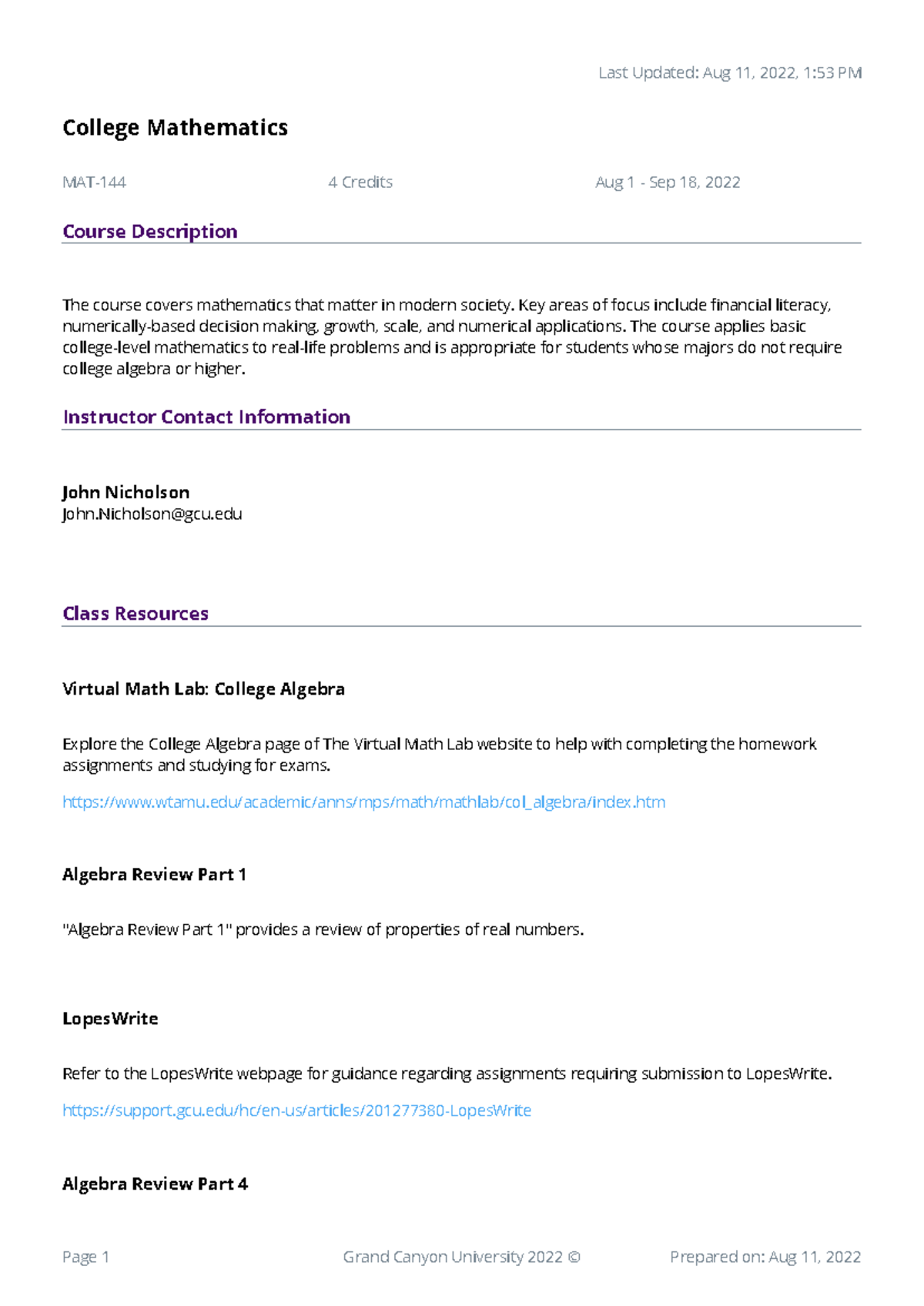 Syllabus For MAT 144 College Mathematics Course Overview And Resources Studocu Syllabus For MAT 144 College Mathematics Course Overview And Resources Studocu