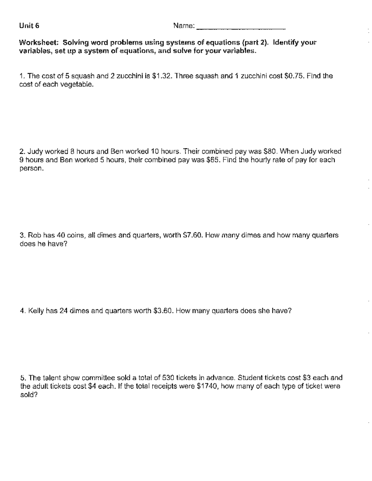 Systems Of Equations Word Problems Worksheet Unit 6 Studocu Free Systems Of Equations Word Problems Worksheet Collection Worksheets Library