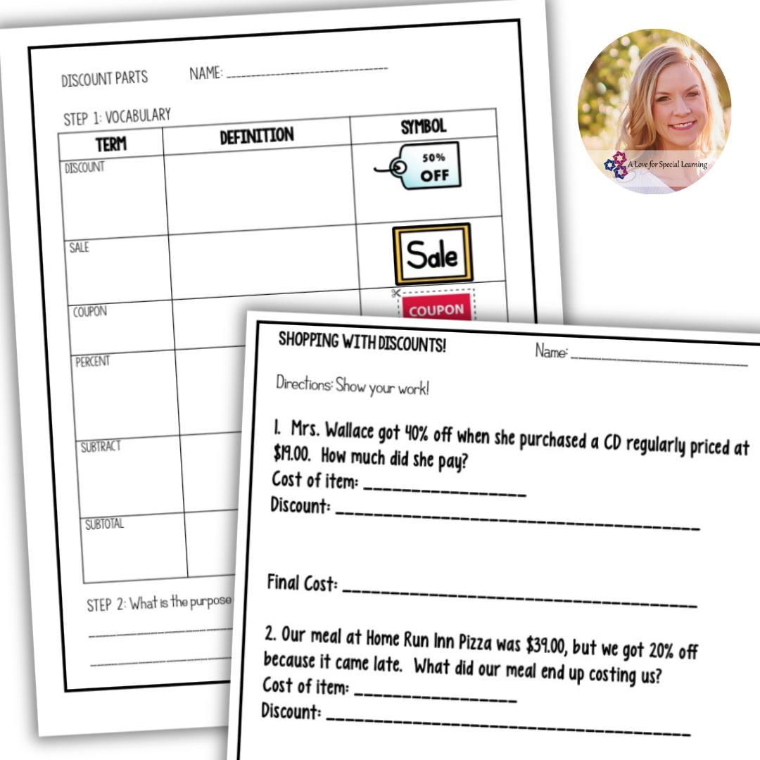 Teaching Functional Money Math Discount Lesson Special Education Cursive Coupon Worksheet Printable Couponing Aid Couponing Aid Printable Coupons Etsy