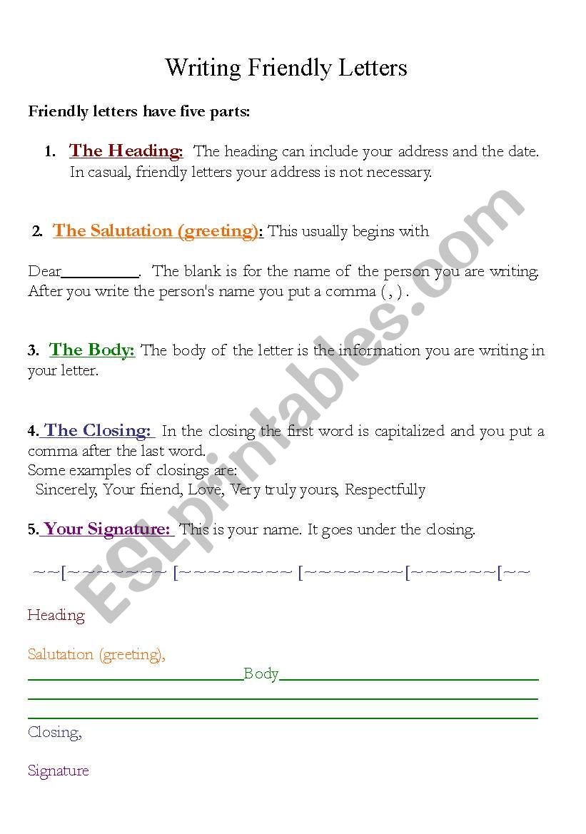 The 5 Parts Of Writing Friendly Letters ESL Worksheet By Miss510 The 5 Parts Of Writing Friendly Letters ESL Worksheet By Miss510