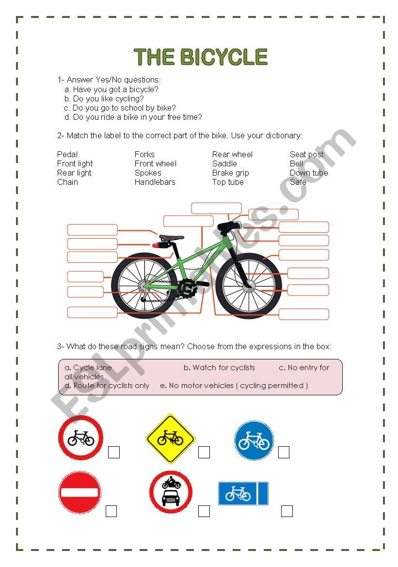 THE BICYCLE ESL Worksheet By Neusferris THE BICYCLE ESL Worksheet By Neusferris