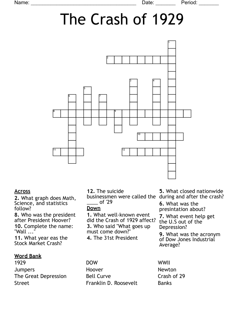 The Crash Of 1929 Crossword WordMint The Crash Of 1929 Crossword WordMint