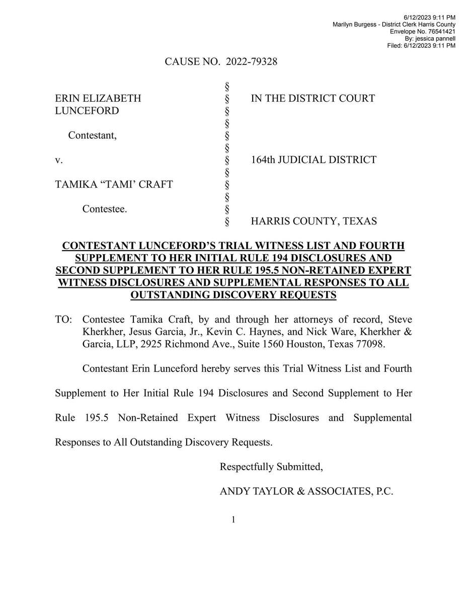 The Erin Lunceford Versus Tamika Craft Trial Will Begin On Monday July 31 2023 In Harris County By Aubrey R Taylor Communications Issuu The Erin Lunceford Versus Tamika Craft Trial Will Begin On Monday July 31 2023 In Harris County By Aubrey R Taylor Communications Issuu