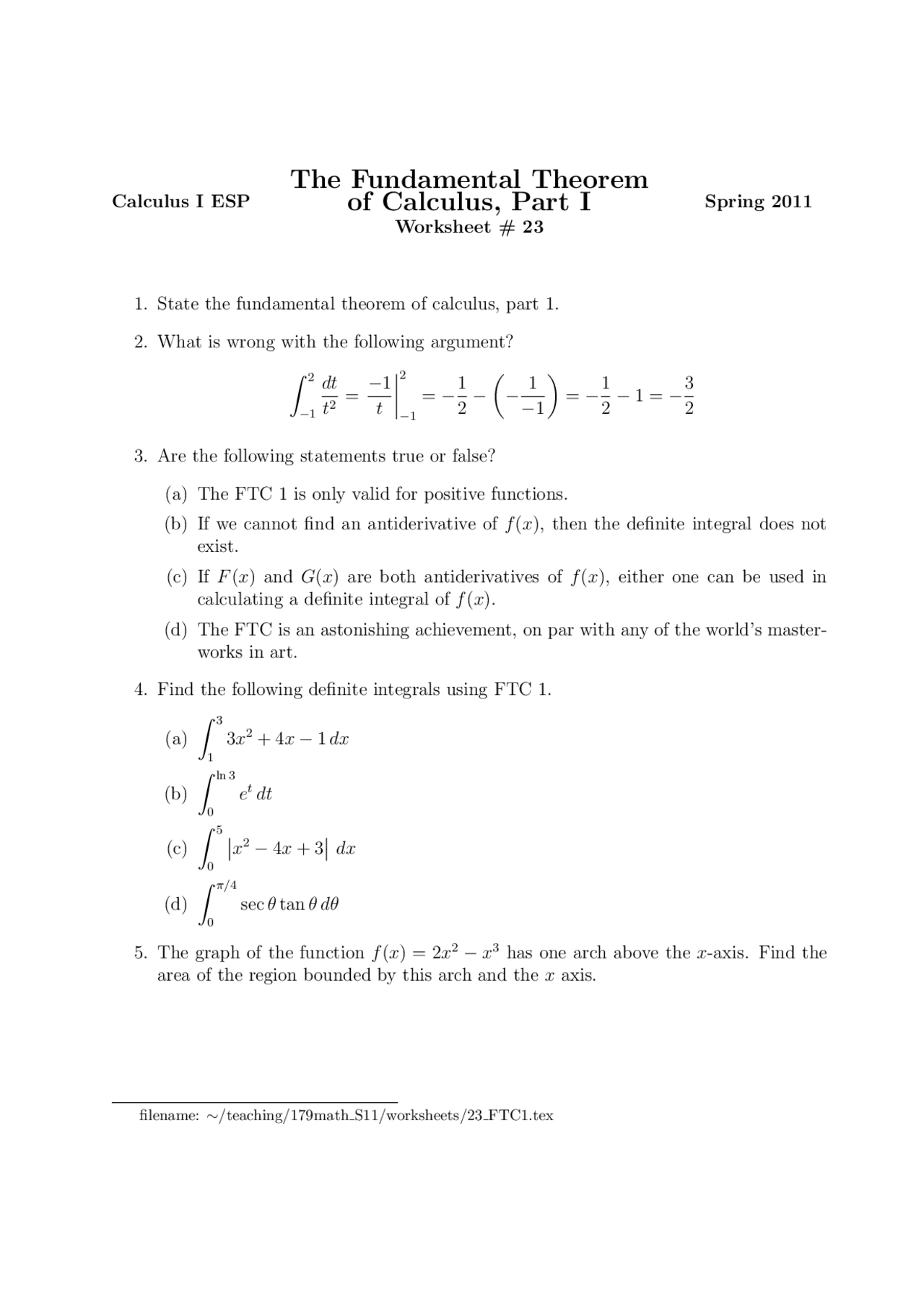The Fundamental Theorem Of Calculus Worksheet 23 MATH 180 Worksheets Library