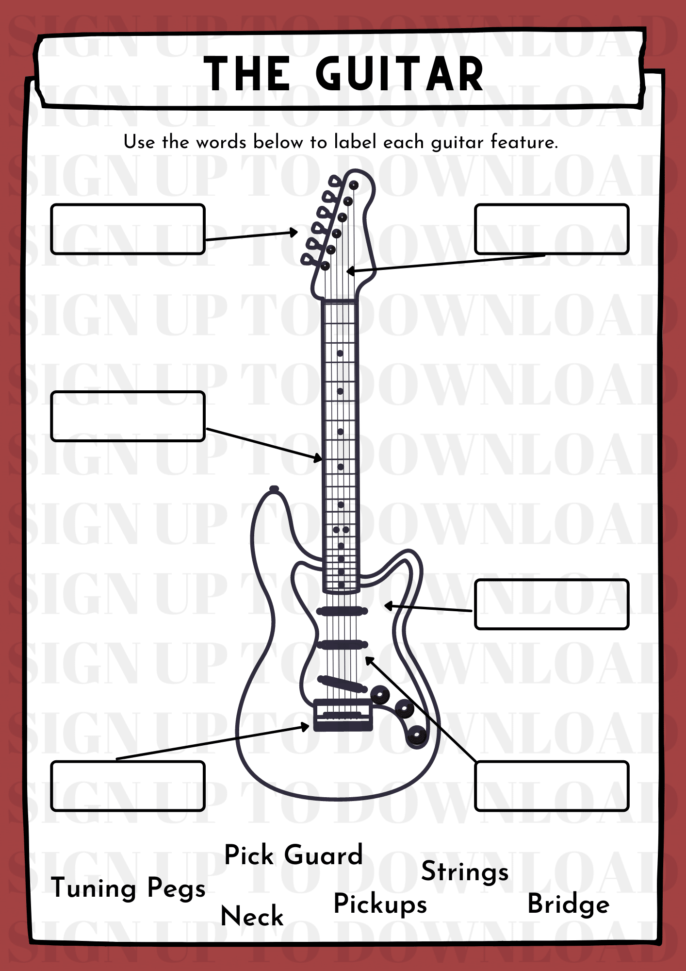 The Guitar Components Worksheet Schools Music Market The Guitar Components Worksheet Schools Music Market