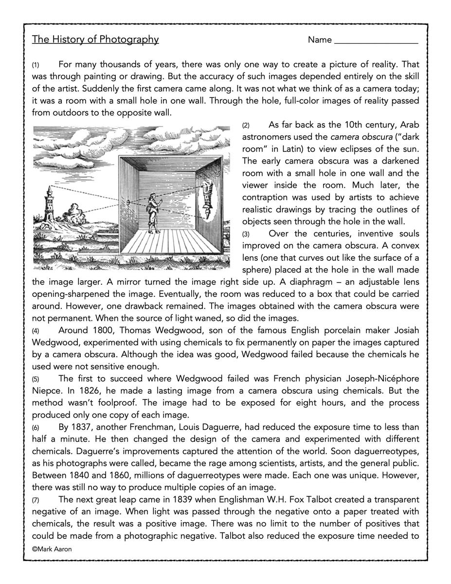 The History Of Photography Reading Comprehension Passage And Assessment Classful The History Of Photography Reading Comprehension Passage And Assessment Classful