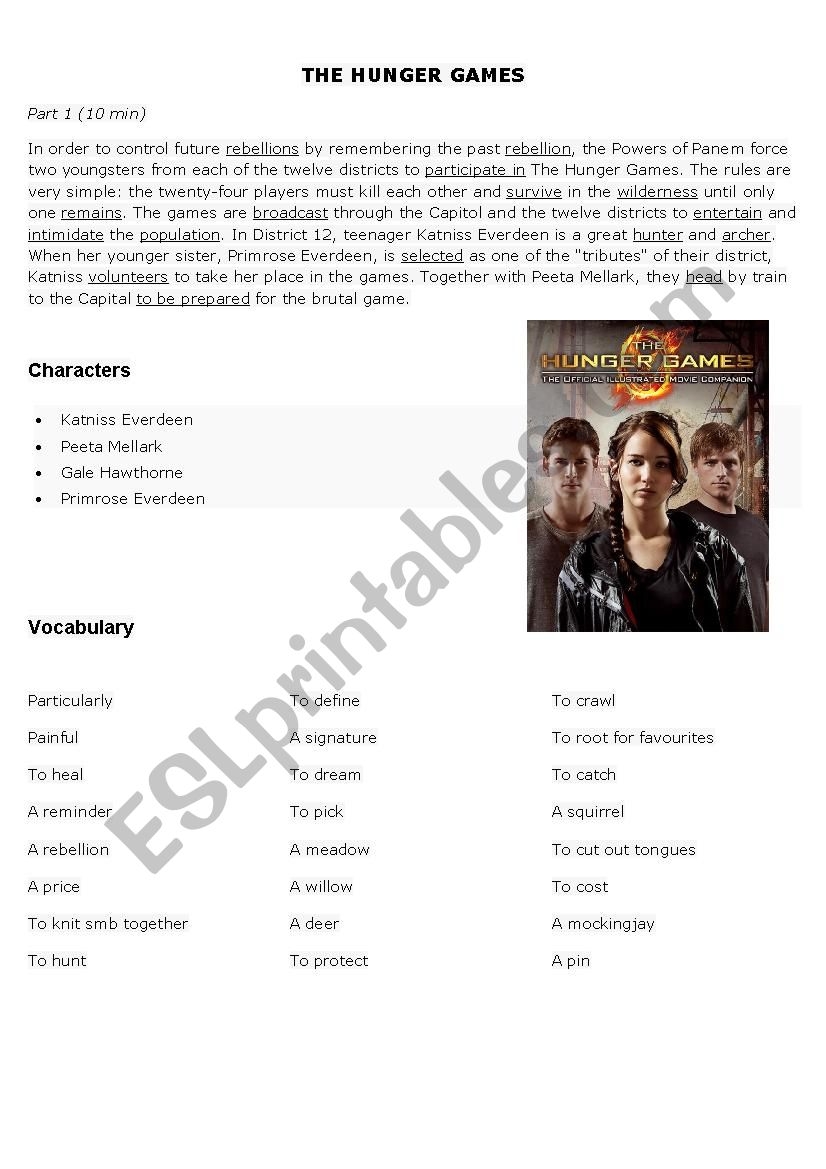 The Hunger Games Part 1 ESL Worksheet By Abelinha