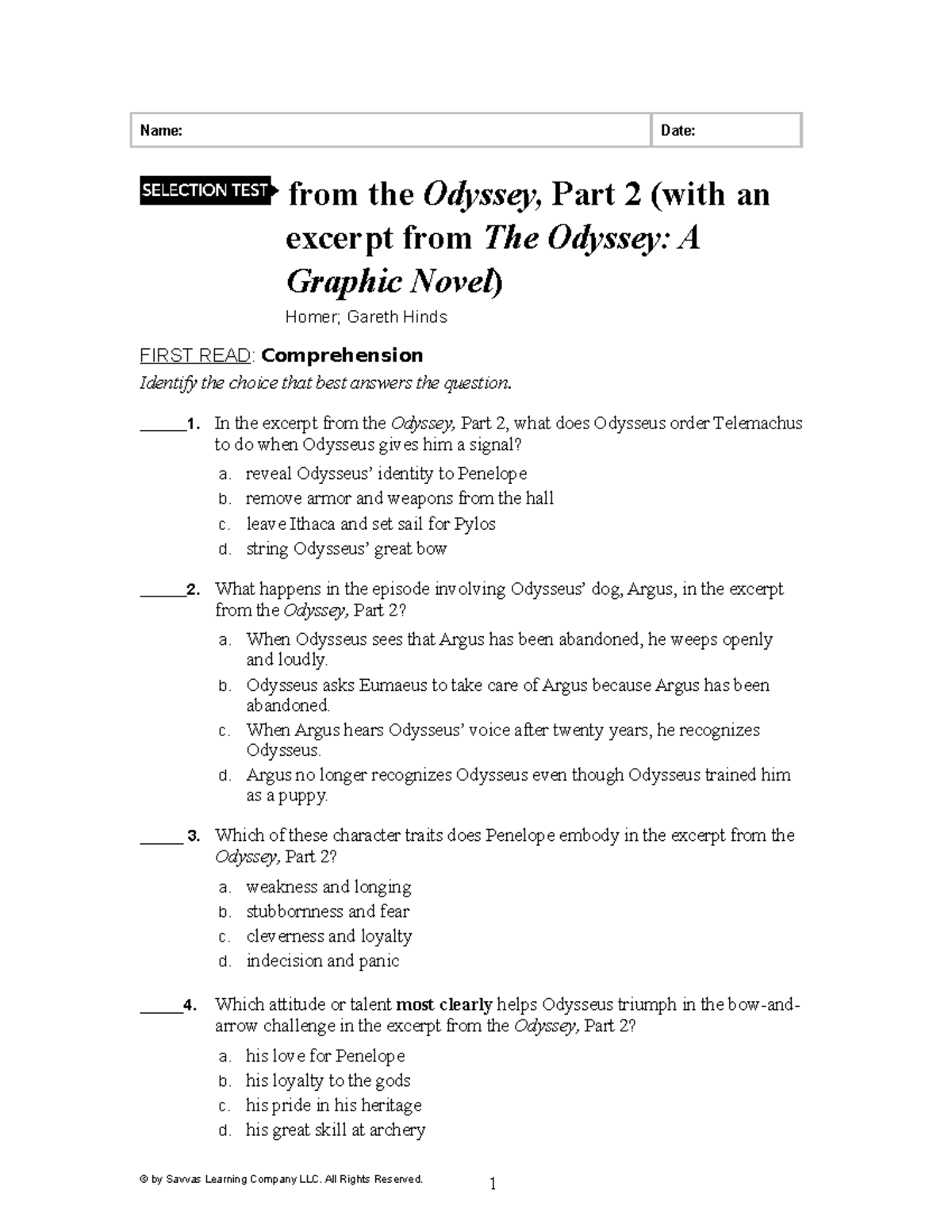 The Odyssey Part 2 Comprehension And Analysis Notes Studocu