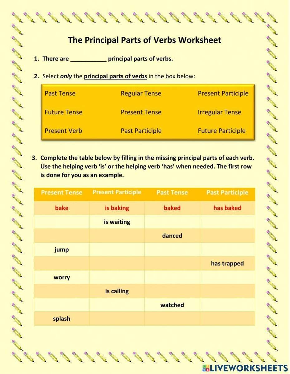 The Principal Parts Of Verbs Worksheet Worksheets Library