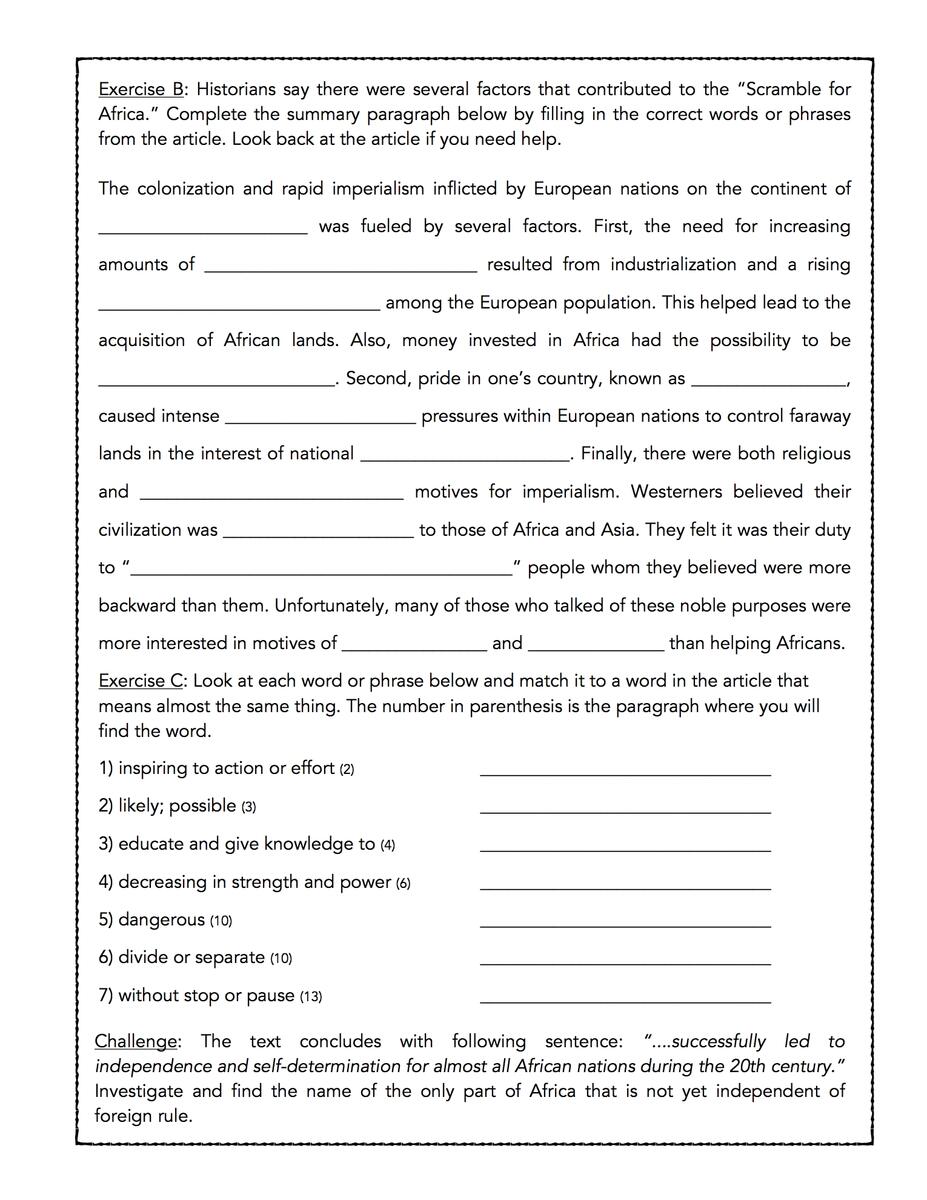 The Scramble For Africa World History Text And Assessment Classful