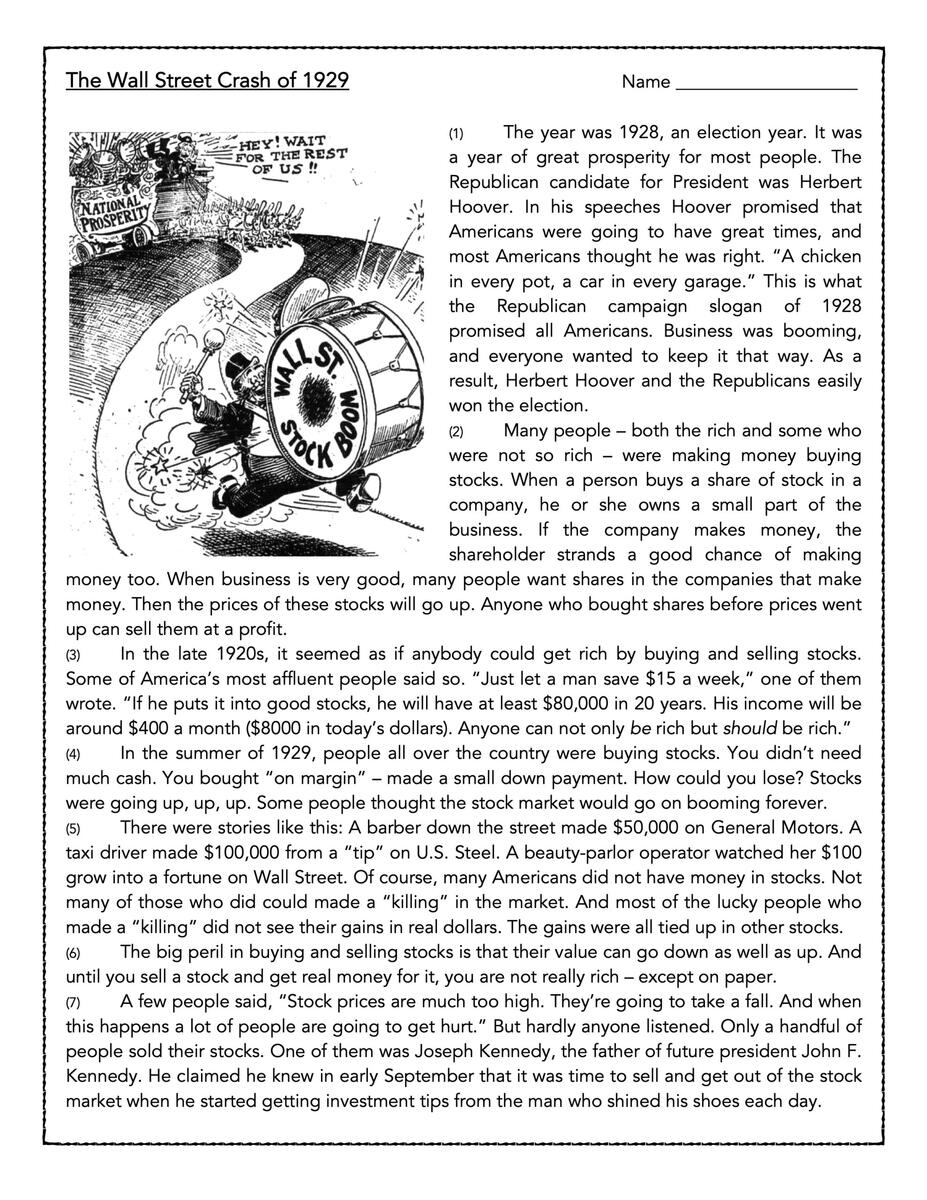 The Stock Market Crash Of 1929 U S History Passage And Assessment Classful The Stock Market Crash Of 1929 U S History Passage And Assessment Classful