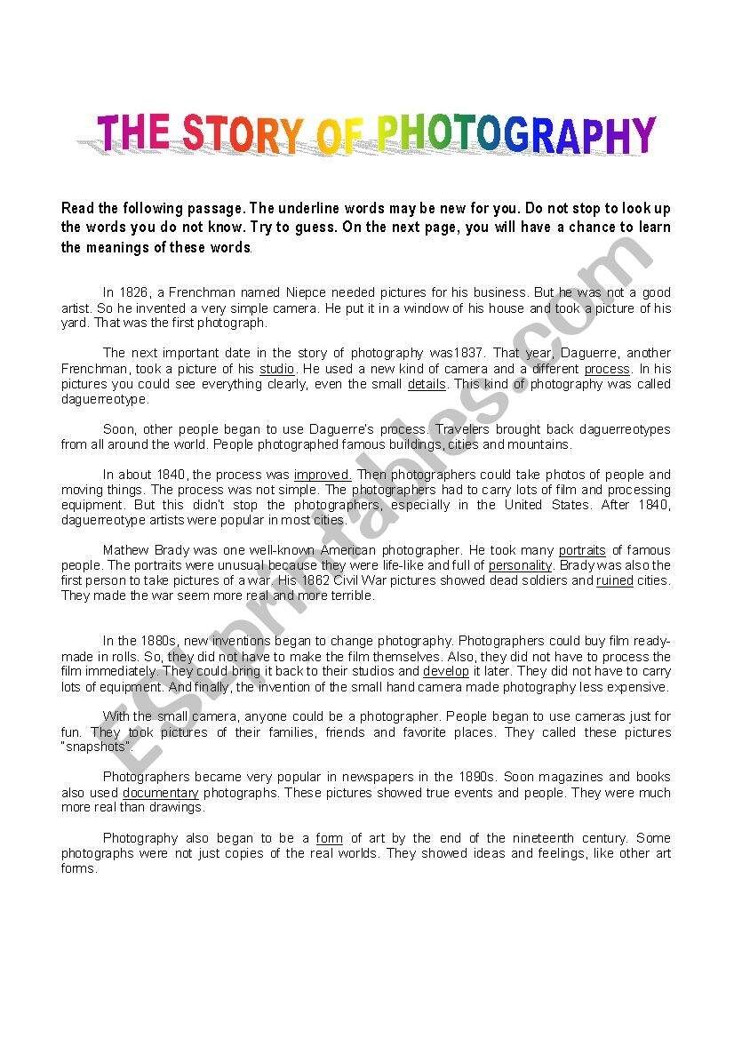 The Story Of Photography ESL Worksheet By Frankalf The Story Of Photography ESL Worksheet By Frankalf