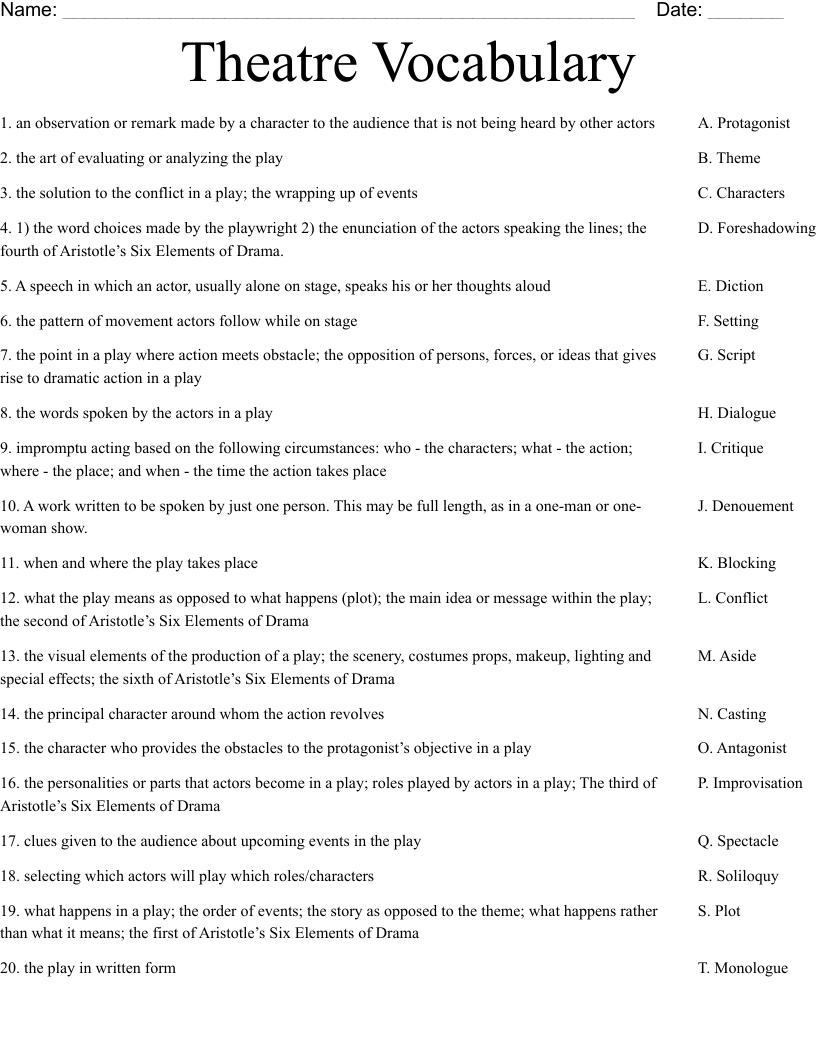 Romeo And Juliet Elements Of Drama Worksheet WordMint