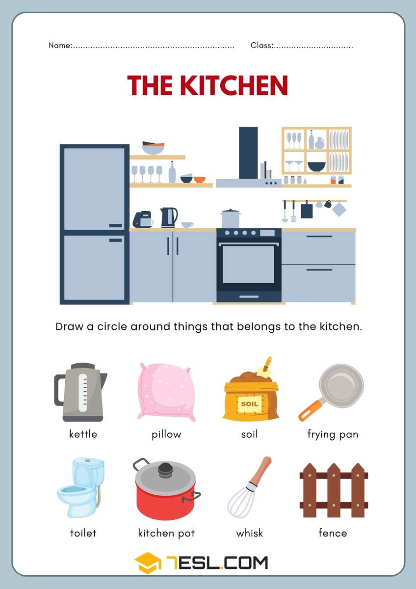 Things In The Kitchen Worksheets For Kindergarten 7ESL