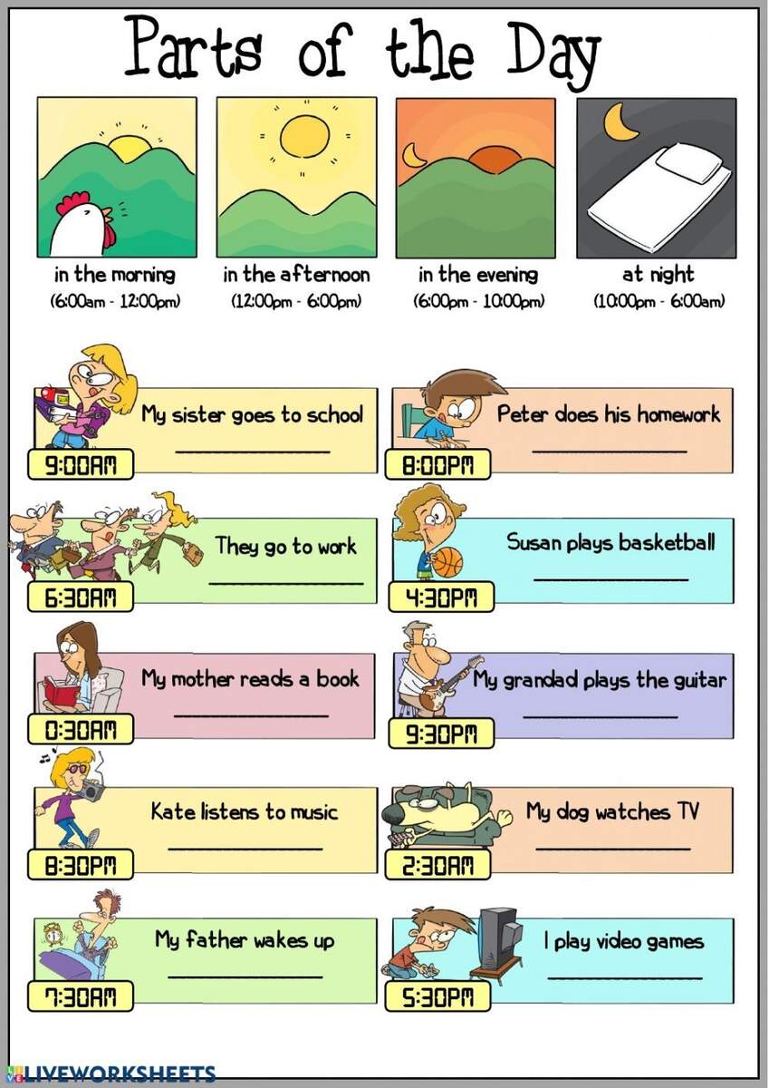 Time Of The Day Worksheets Time Of The Day Worksheets