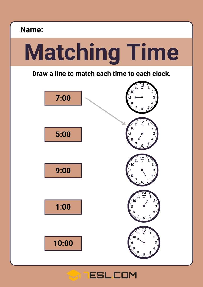 Time Worksheets For Learning To Tell Time 7ESL