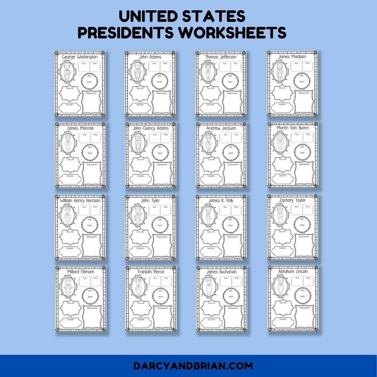 U S Presidents Worksheet Pack