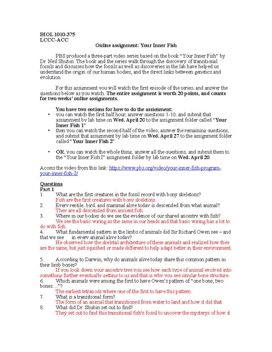 Understanding Human Evolution Assignment On Your Inner Fish BIOL 1010 Studocu