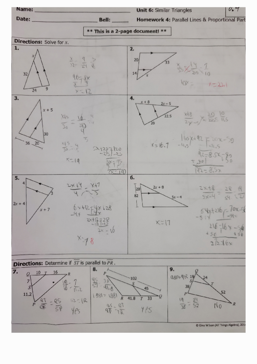 Unit 6 Similar Triangles Parallel Lines Proportional Parts Homework Studocu Unit 6 Similar Triangles Parallel Lines Proportional Parts Homework Studocu