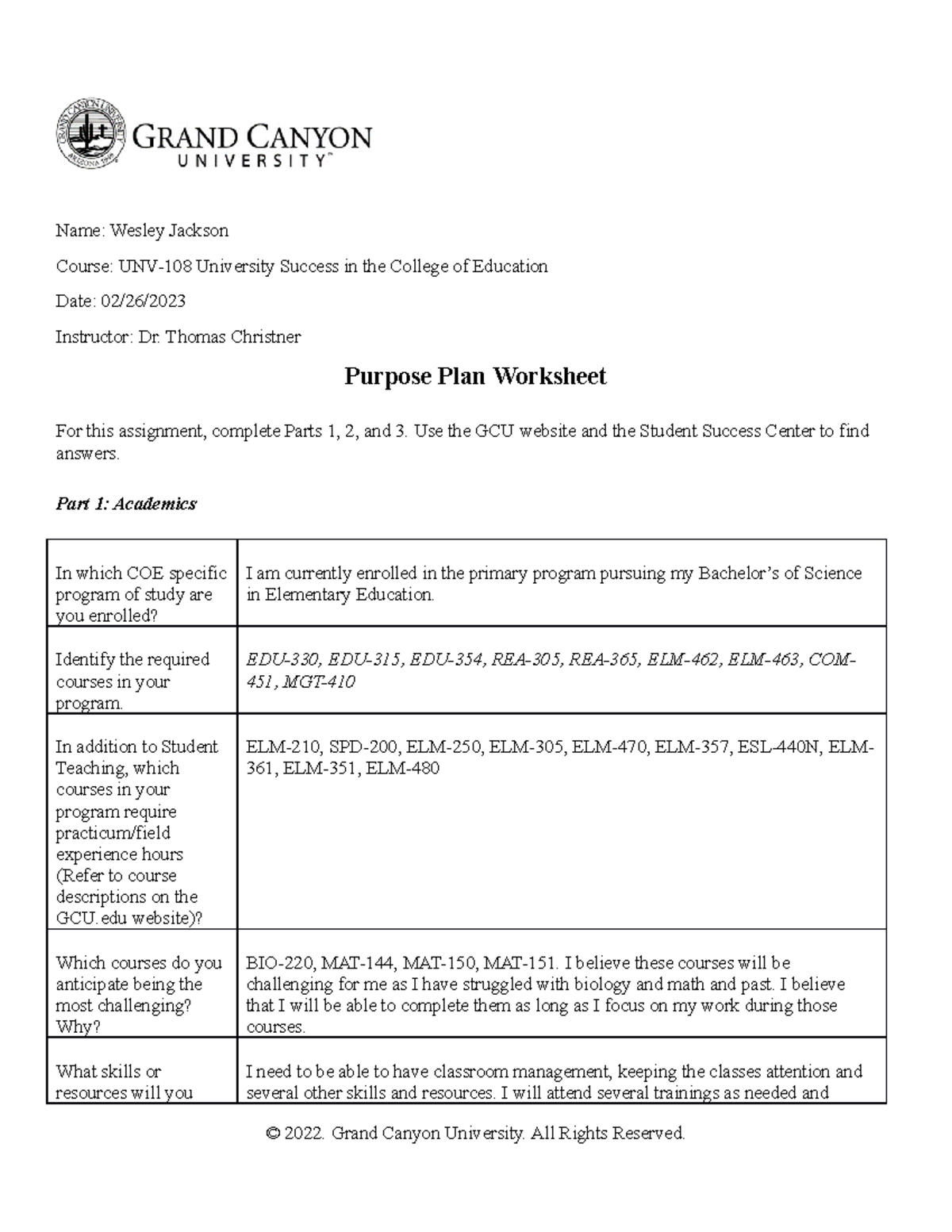 UNV 108 Week 2 Purpose Plan Assignment Template And Guidance Studocu