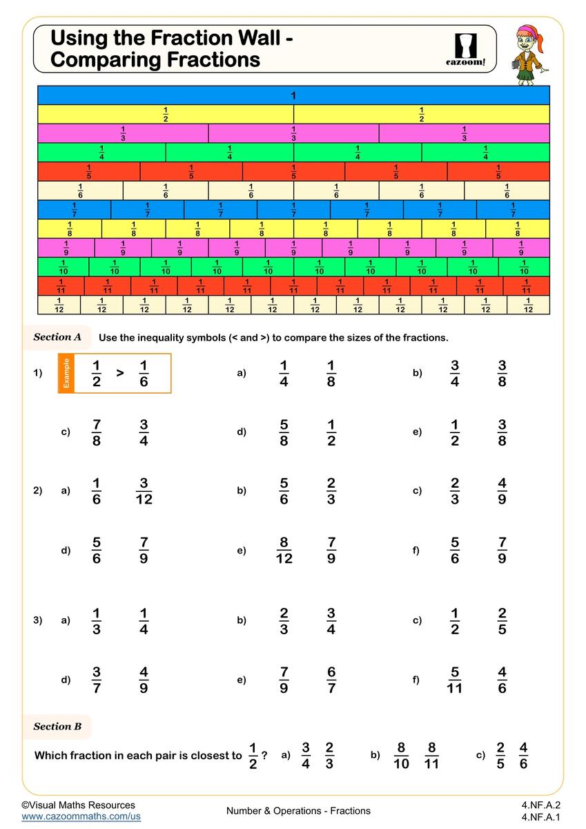 Using A Fraction Wall Comparing Fractions Worksheet Fun And Engaging 4th Grade Number Operations Worksheet Cazoom Math Using A Fraction Wall Comparing Fractions Worksheet Fun And Engaging 4th Grade Number Operations Worksheet Cazoom Math