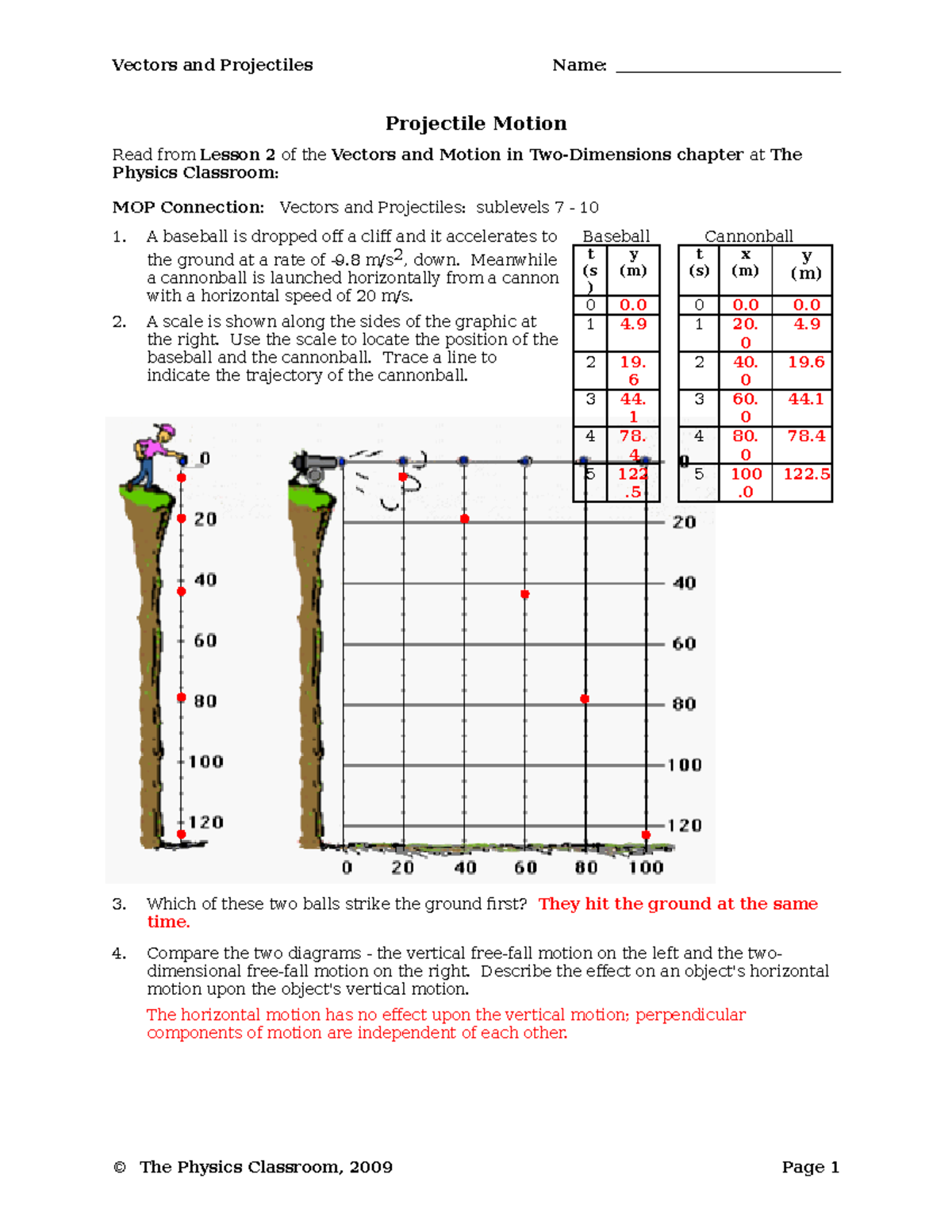 Vectors And Projectiles Comprehensive Lesson 2 Answers Studocu