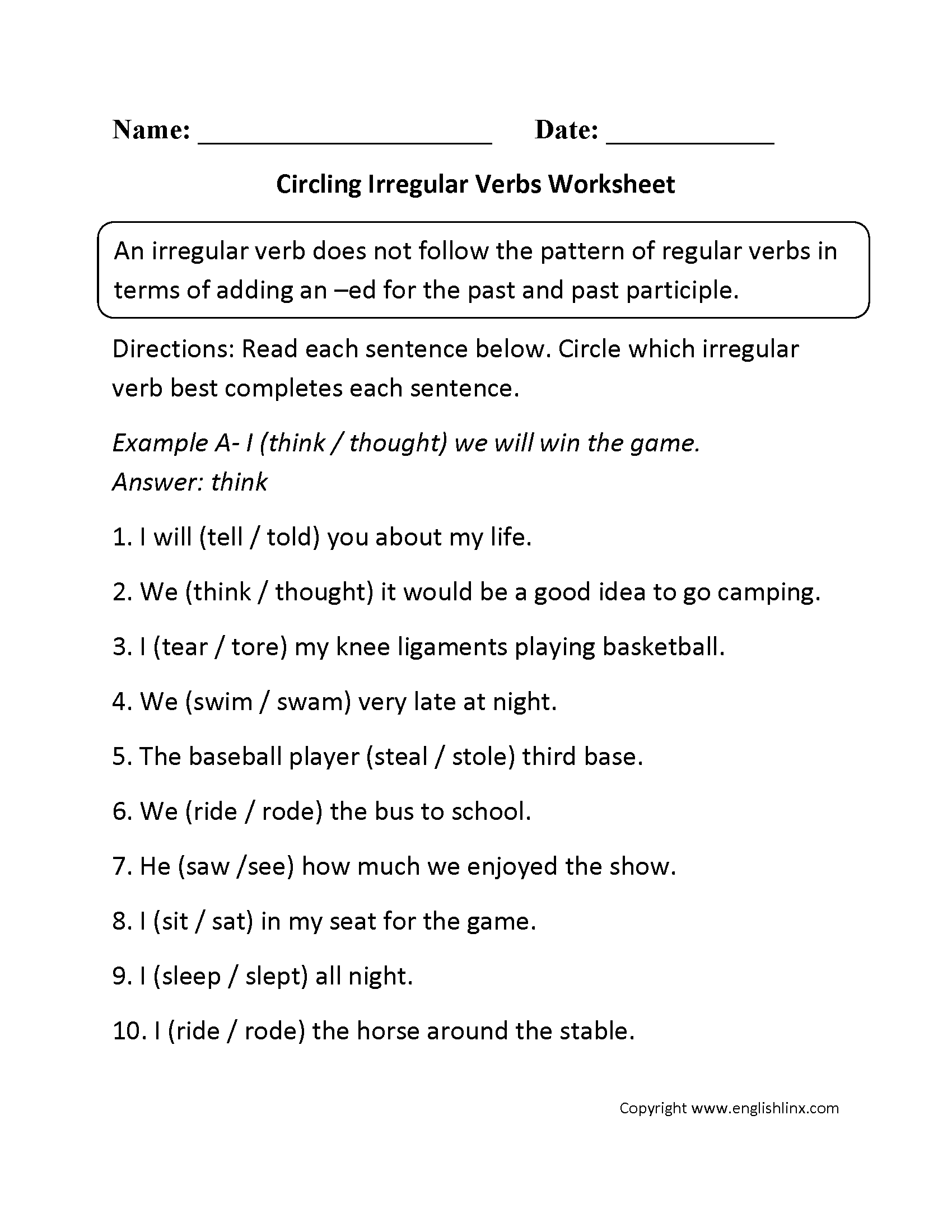 Verbs Worksheets Irregular Verbs Worksheets Verbs Worksheets Irregular Verbs Worksheets