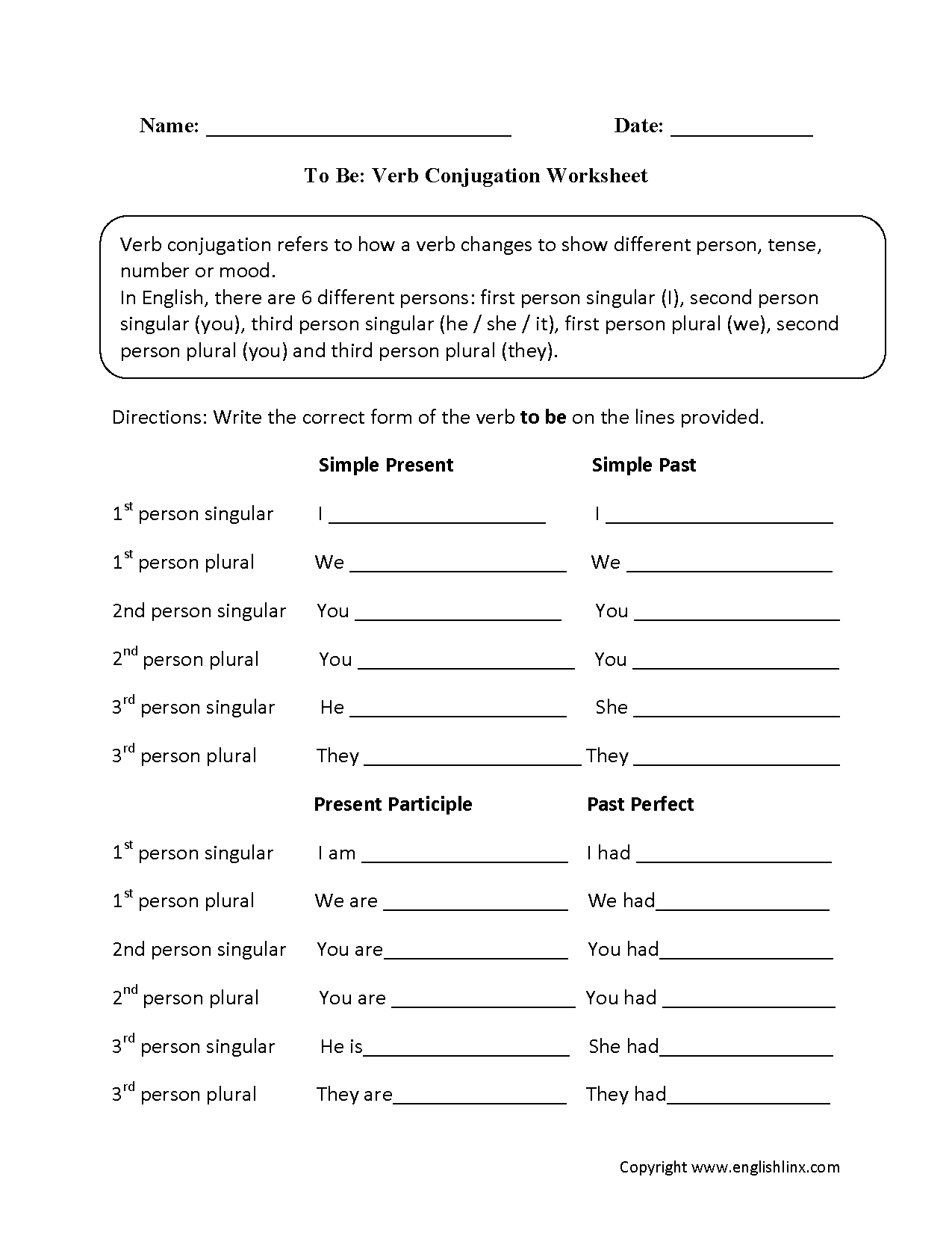 Verbs Worksheets Verb Conjugation Worksheets Worksheets Library