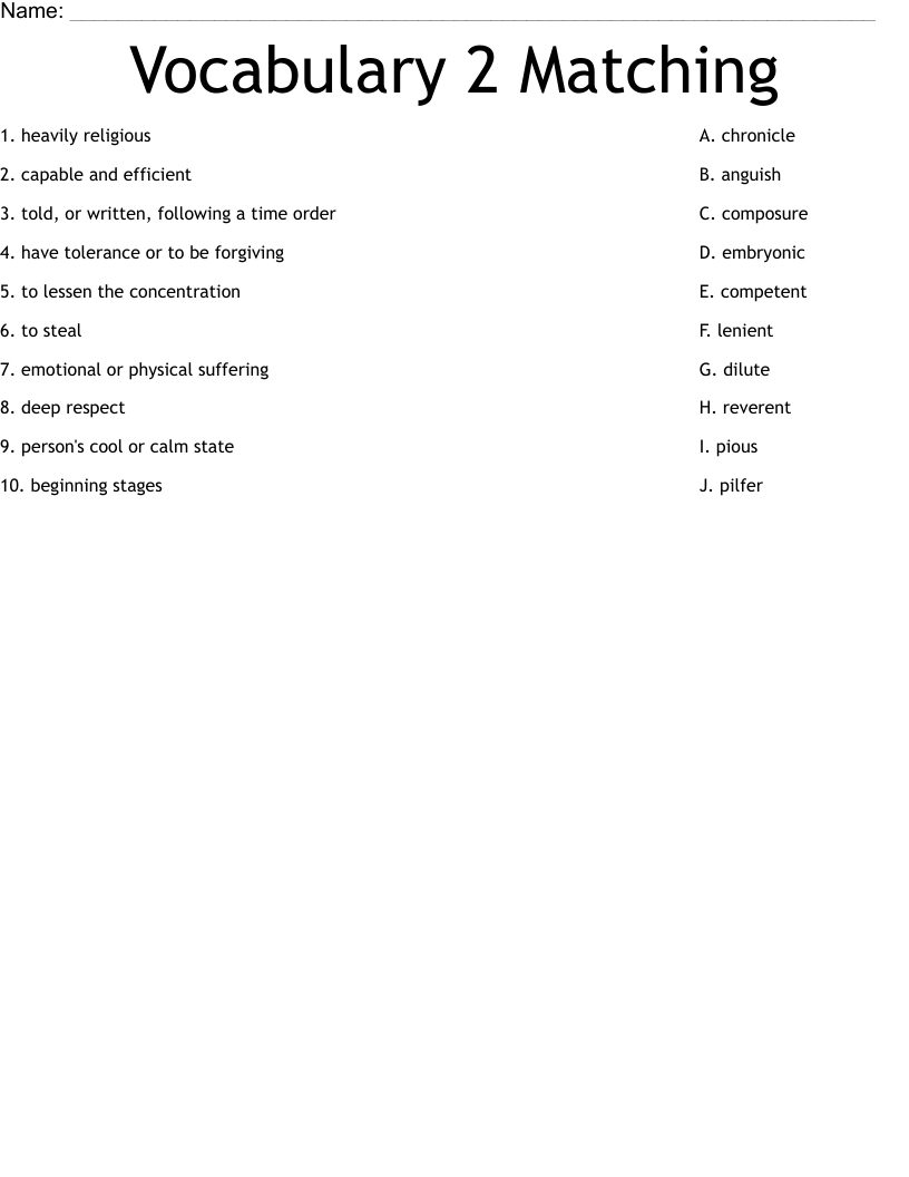 Matching Vocabulary Chapter 2 And 3 Worksheet WordMint