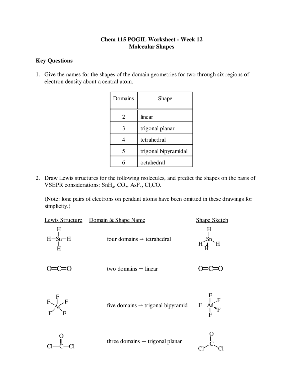 VSEPR Theory And Molecular Shapes Chem 115 Worksheet Exams Chemistry Docsity VSEPR Theory And Molecular Shapes Chem 115 Worksheet Exams Chemistry Docsity