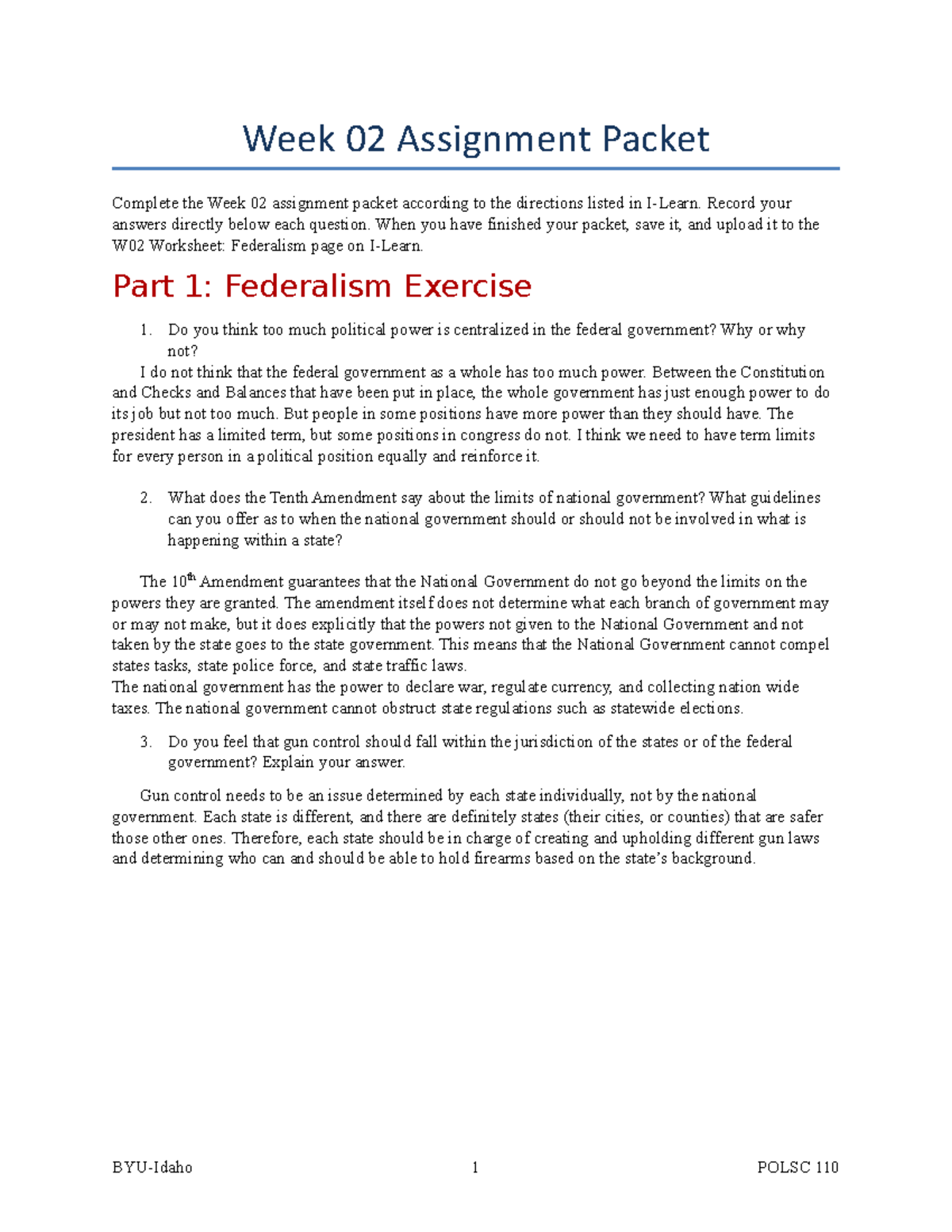 W02 Assignment Worksheet Analyzing Federalism And Government Roles Studocu Polsc 110 W02 Assignment Packet Federalism Government Response Issues Studocu