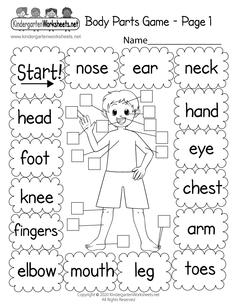 We Have A Free Body Parts Game Worksheet Kids Can Match The Names Of Body Parts With The Boy By Putting Check Marks In The Empty Boxes As They Move Around The