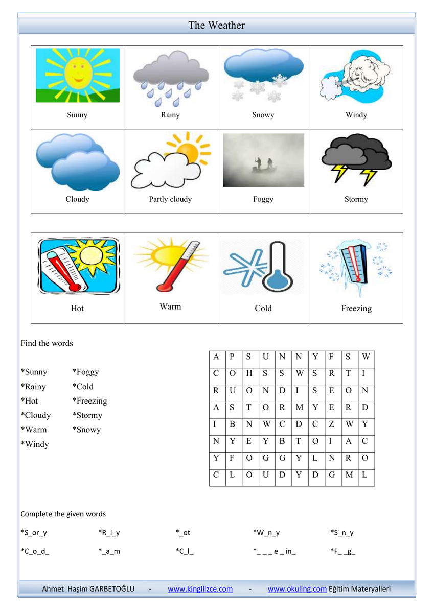 Weather Vocabulary Worksheet
