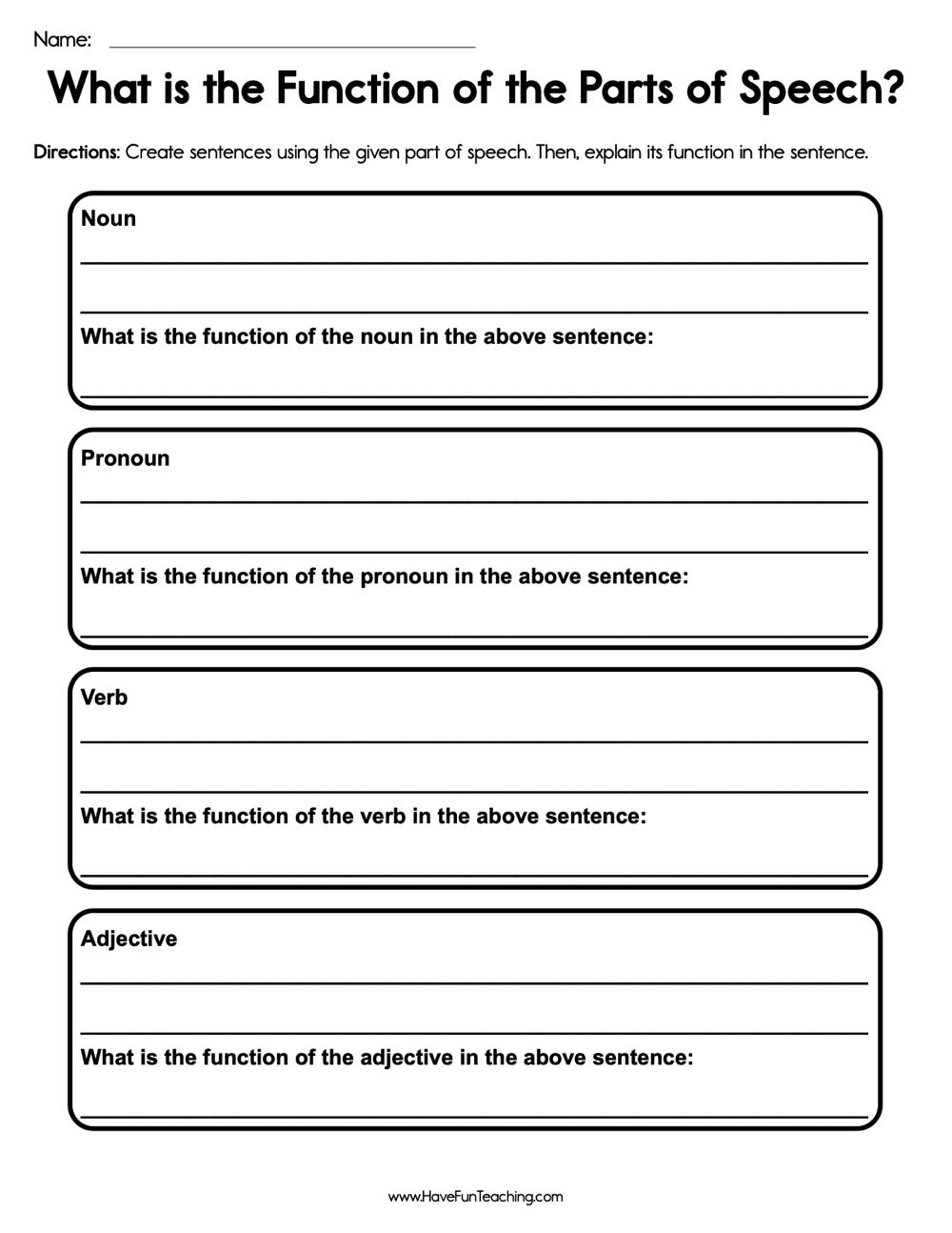 What Is The Function Of The Parts Of Speech Worksheet Have Fun Teaching What Is The Function Of The Parts Of Speech Worksheet Have Fun Teaching