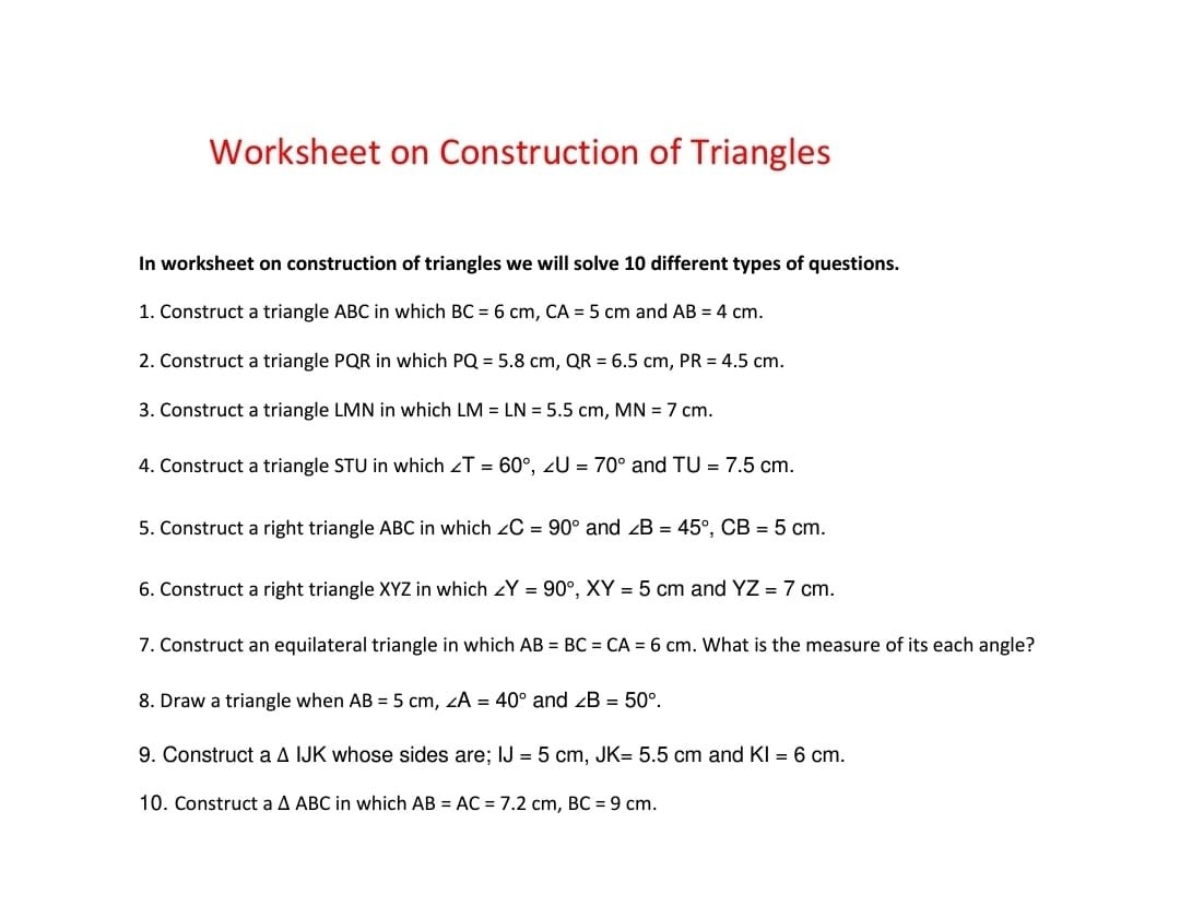 Worksheet On Construction Of Triangles In Worksheet On Construction Of T
