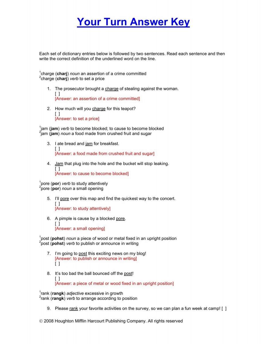 Your Turn Answer Key Houghton Mifflin Harcourt